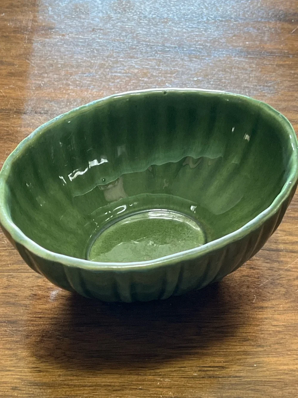 Vintage Haeger Pottery Green Ribbed Oval Planter Bowl 4020 USA Mid Century